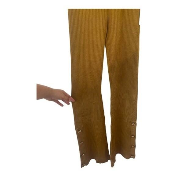 Good American Ribbed Boss Flare Pants Button Hem Pull On Soft Stretchy Gold Sz M - Picture 8 of 13